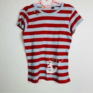 amy tangerine Striped Red and Blue Tee with Anchor Size Medium